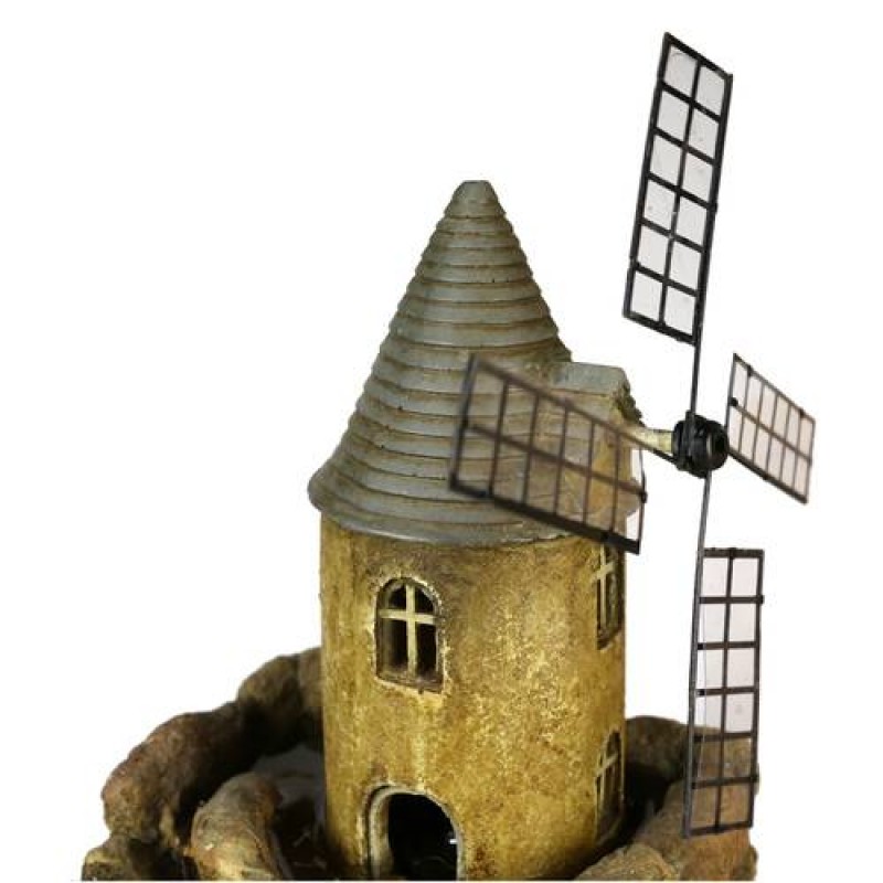 17.7in 3-Tiered Resin Rock&Castle Lighthouse Windmill Tabletop Water Fountain w/ 3 LED Lights