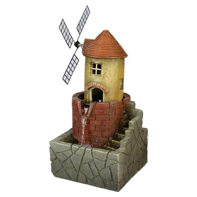 17.7”H Red Brick Lighthouse Windmill Tabletop Wa...