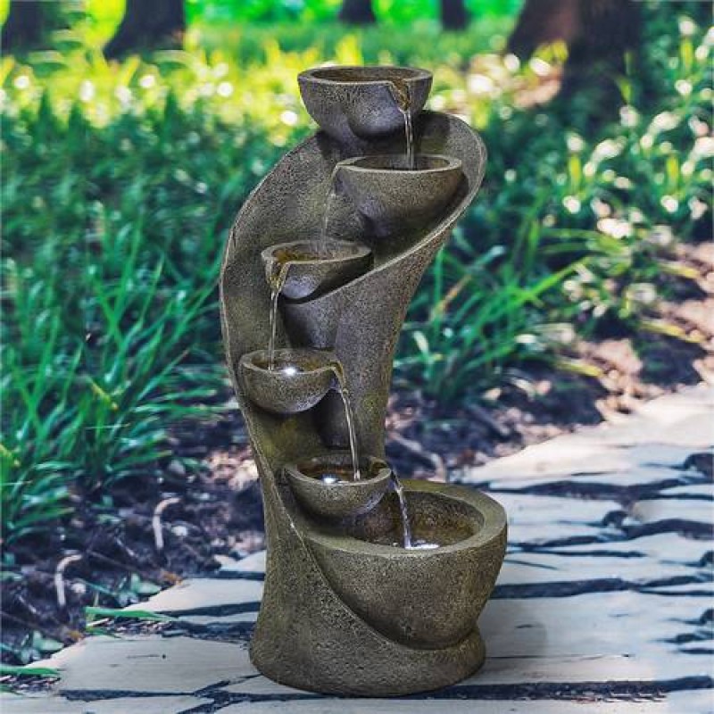 23.5”H Outdoor 6-Tier Cascading Bowl Zen Fountai...