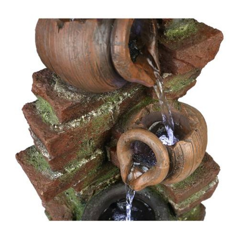 23.6” H 4 Jars Garden Water Fountain, Resin Waterfall Fountain for Patio with LED Light and Submersible Pump