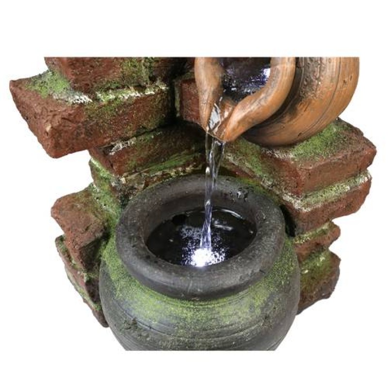 23.6” H 4 Jars Garden Water Fountain, Resin Waterfall Fountain for Patio with LED Light and Submersible Pump