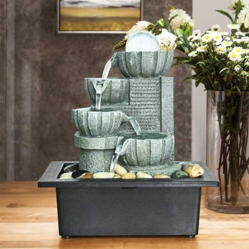 11" H Soothing Cascading Tabletop Fountain for Office and Home Decor