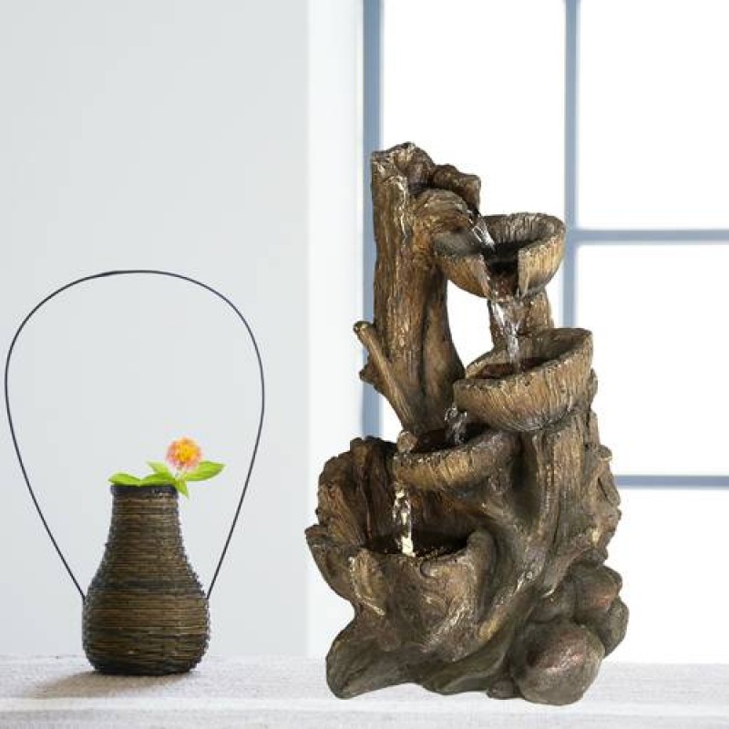 10.8inches high Indoor Desktop Woodland Tree Trunk Fountain with LED Light