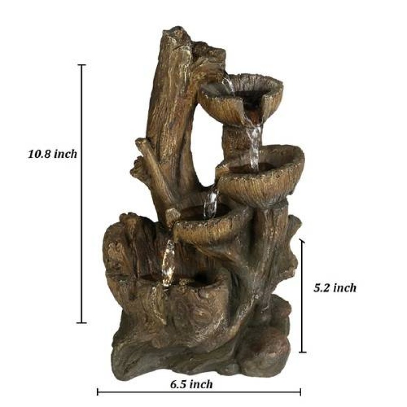 10.8inches high Indoor Desktop Woodland Tree Trunk Fountain with LED Light